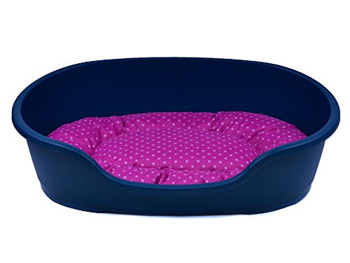 adena Hundekorb 58 x 38 cm blau + Kissen Tupfen pink