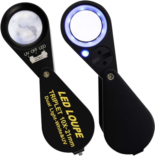 10x21mm Lupen Juwelier Lupe 6 LED UV Licht Schwarz Frame Gem Tool