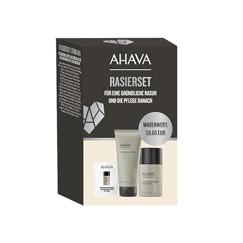 AHAVA Rasierset für Männer- Anti-Aging-Creme, Rasiercreme, Beruhigender After-Shave-Balsam mit Totes Meer Mineralien und Pflanzenextrakten