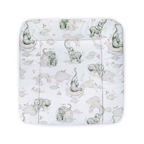 Balbina® Wickelunterlage aus Baumwolle weiche Wickeltischauflage für Wickelkommoden waschbar 70x70 I Elefant im Regenbogen