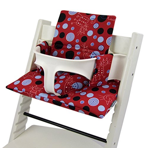 BAMBINIWELT Ersatzbezug Bezug Sitzkissen Kissen-Set Sitzverkleinerer kompatibel mit STOKKE Tripp Trapp für Hochstuhl-Kinderstuhl DESIGN (Katzen rot blau)