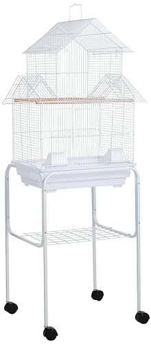 YML 5844 3/8" Bar Spacing Pagoda Bird Cage with Stand, 18" x 14"/Small, White