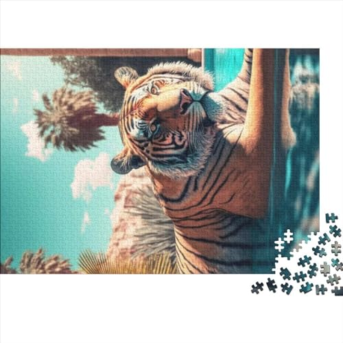 Tiger im Schwimmbad lustiges Puzzle 1000 Teile für Erwachsene Herausforderung pädagogisches Bildungsspiel Stressabbau-Spielzeug Dekoration Spielzeug Intellektuelles Spiel 1000 Teile (75 x 50 cm)
