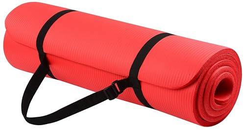 Everyday Essentials Yogamatte, 1,27 cm dick, reißfest, mit Tragegurt, Rot