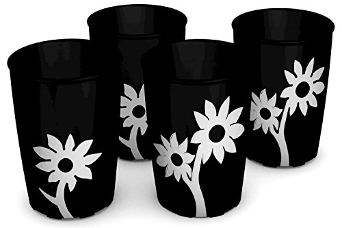 Ornamin Becher mit Anti-Rutsch Blume 220 ml schwarz/weiß 4er-Set (Modell 820) / Trinkbecher, Pflege-Becher, Kinderbecher