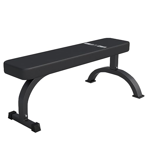 GORILLA SPORTS® Hantelbank - 112 x 57,5 x 43 cm, bis 400 kg Belastbar, Gummierte Füße, Schwarz - Flachbank, Bankdrücken, Trainingsbank, Bauchtrainer, Drückerbank, Krafttraining, Fitness Bank