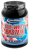 IronMaxx 100% Whey Protein Pulver - Erdbeer 900g Dose | zuckerreduziertes, wasserlösliches Eiweißpulver aus Molkenprotein | viele verschiedene Geschmacksrichtungen