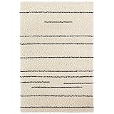 Hanse Home Hochflor Shaggy Design Teppich Stripes Creme Schwarz weich im Streifen Muster Geometrisch Wohnzimmer Schlafzimmer Küche Diele Flur Modernes Design, 80x150 cm