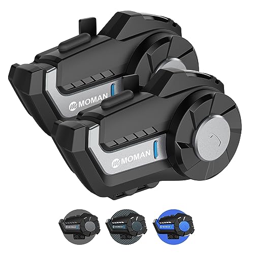 Motorrad Intercom Headset, Moman H2【2 Pack Silber】Motorradhelm Gegensprechanlage Bluetooth Kommunikationssystem bis zu 1000M mit DSP&CVC Geräuschunterdrückung, Motorrad-Bluetooth-Intercom-Headset-Helm