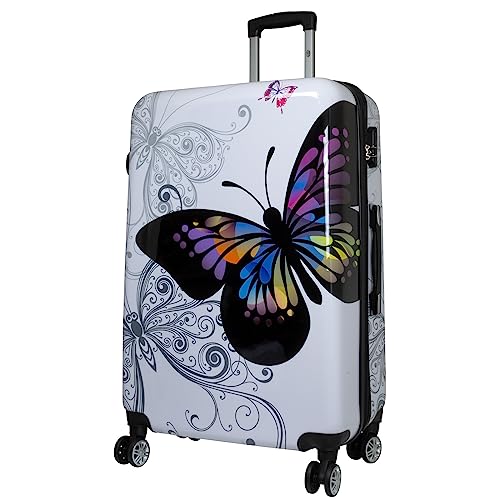 Trendyshop365 großer Reisekoffer Hartschale 77 cm - Butterfly weiß