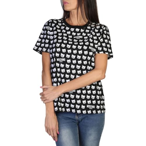 Moschino Lässiges T-Shirt A0707schwarz für Damen mit Bären-Aufdruck All Over, Schwarz , S