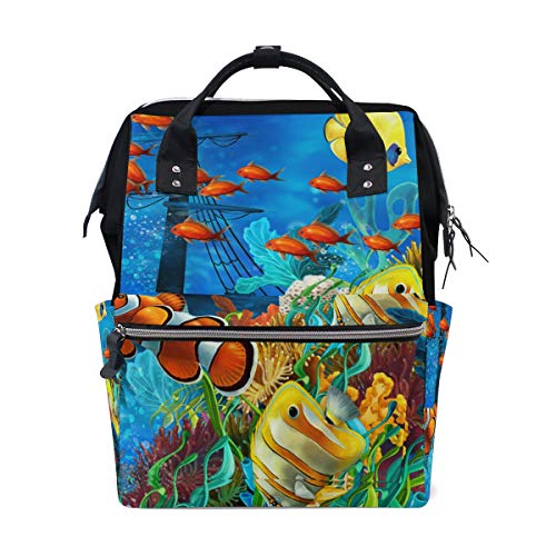 Big Joke Wickelrucksack Ocean Tropical Fish Koral Multifunktional Große Kapazität Baby Wickeltasche Reißverschluss Casual Stylische Reise Rucksäcke für Mama Papa Baby Pflege