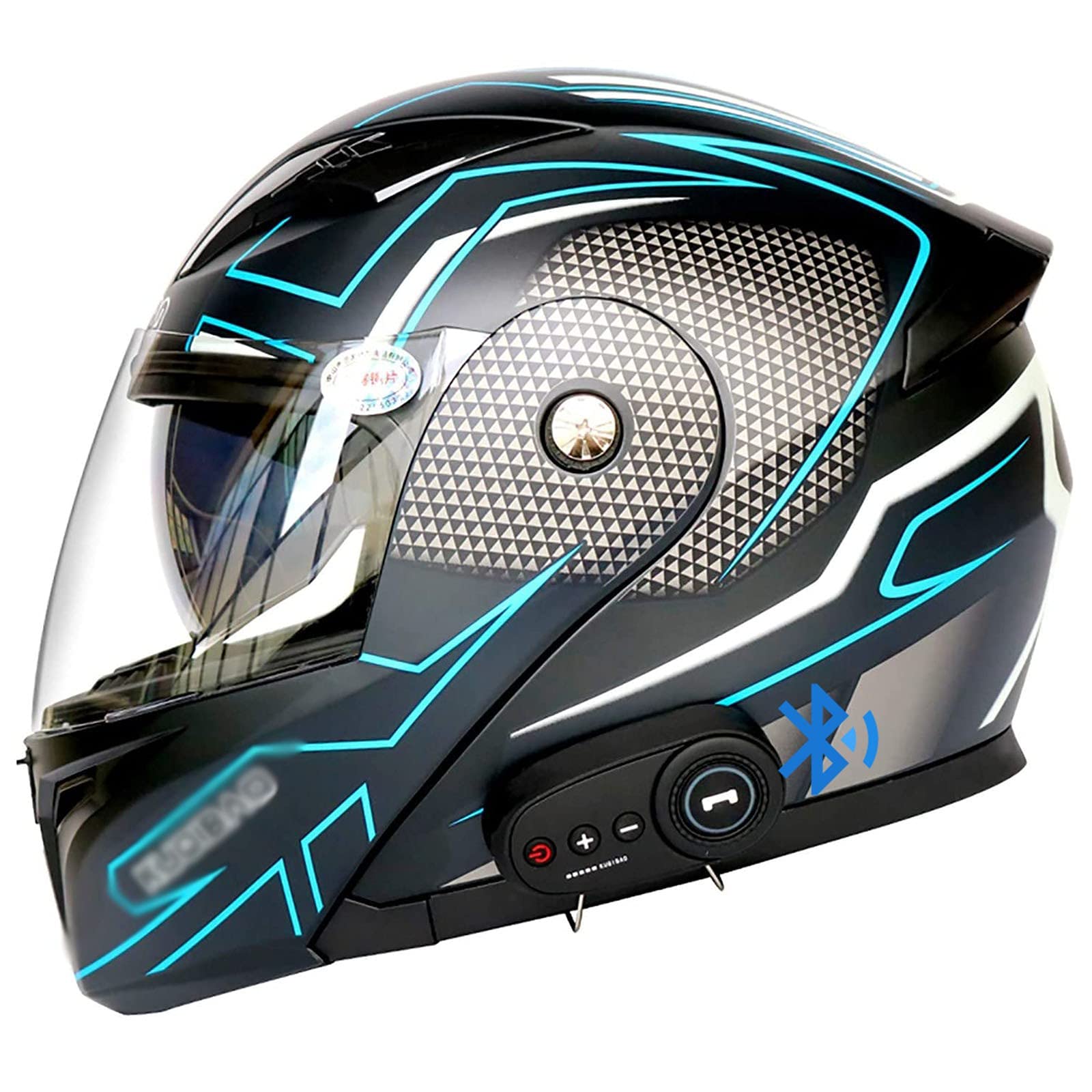 Bluetooth Modularer Klapphelme Integrierter Motorradhelm Mit Doppelvisier FM Radio,Stoßfester Motocross Helm Für Cruiser Erwachsene Männer Frauen DOT/ECE Zugelassener 1,M(57-58CM)