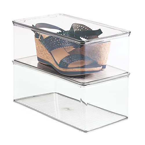 mDesign 2er-Set stapelbarer Schuhkasten mit Deckel – praktischer Schuhkarton aus Kunststoff – ideal zur geschützten Schuhaufbewahrung für Stöckelschuhe, Turnschuhe usw. – durchsichtig