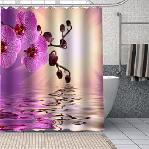 Schöne Orchidee Duschvorhänge Badezimmer Vorhang Stoff Waschbar Polyester für Badewanne Home Fashion Art Decor mit Haken 180x180cm(70.87x70.87in)