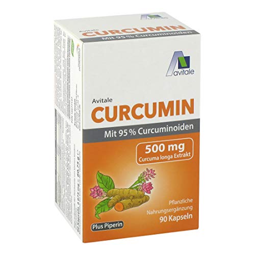 Avitale Curcumin 500mg Kapseln mit 95% Curcuminoiden und 5mg Pfefferfruchtextrakt, 60.75 g