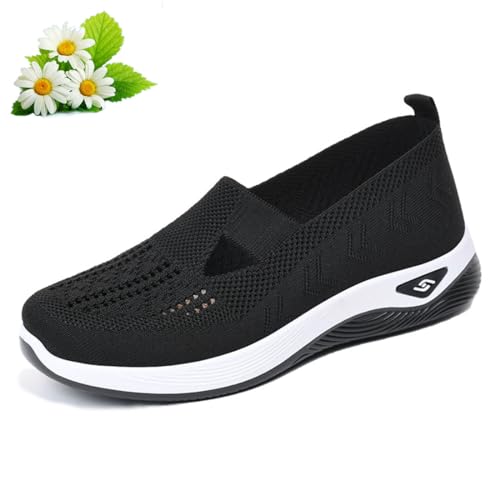 Women's Woven Breathable Soft Sole Shoes, 2024 New Women's Woven Orthopedic Breathable Soft Sole Shoes (Black,5.5)