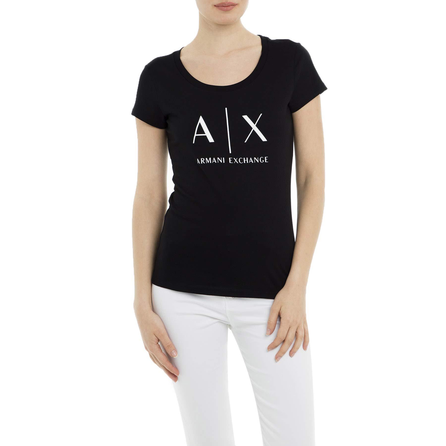 Armani Exchange Damen Logo Ss T-Shirt, Schwarz, M
