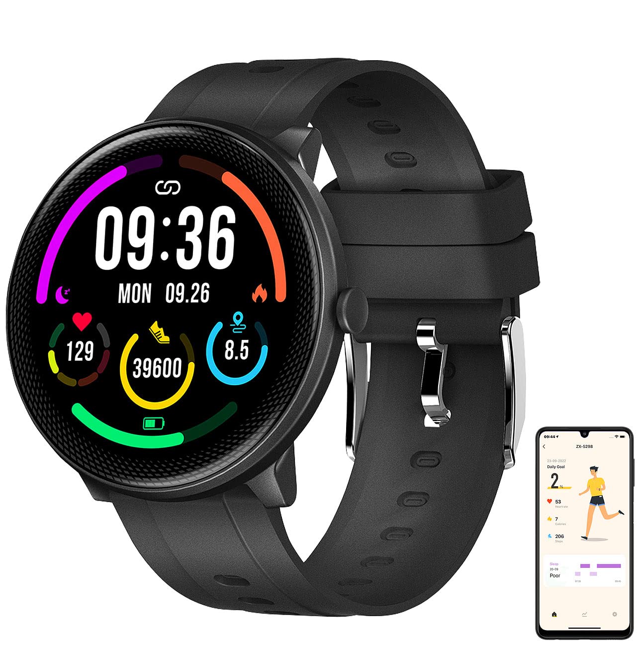 Newgen Medicals Gesundheitsuhr: ELESION-kompatible Fitness-Smartwatch, Bluetooth, SpO2, Alexa, IP68 (Smartwatch Damen, Smartwatch Herren, iPhone Speicher)