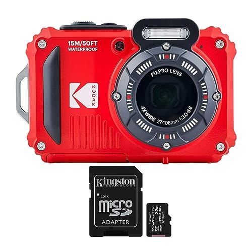 Kodak PIXPRO WPZ2 Rugged Waterproof 16MP Digital Camera with 4X Optical Zoom (Red) and 32GB microSDHC Card with Adapter Bundle (2 Stück)