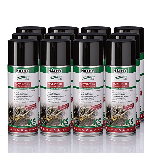 MATHY-KS Trockenkettenspray MATHY-KS Trockenkettenspray zur Reinigung und Pflege von Ketten Motorrad und Fahrrad 12 Dosen X 400ml