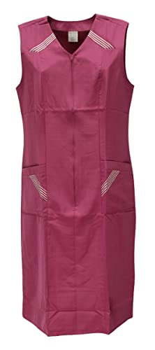 Reißverschlusskittel RV Kittel Hauskleid Schürze Kochschürze, Größe:46, Farbe:fuchsia