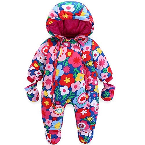 JiAmy Baby Winter Overall Mit Kapuze Mädchen Schneeanzüge mit Handschuhen und Füßlinge Warm Kleidungsset 18-24 Monate