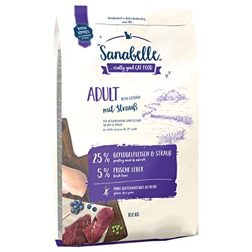 Sanabelle Trockenfutter für Erwachsene mit Straußenstrauß, glutenfrei, für Innen ab 1 Jahr, reich an Omega-3 und -6 mit außergewöhnlicher Verdaulichkeit