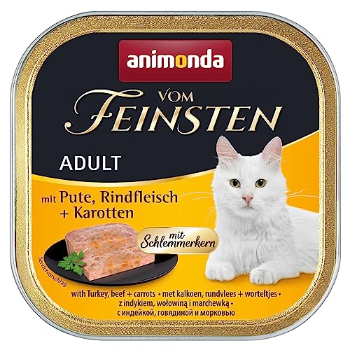 Animonda Vom Feinsten Adult Katzenfutter, Nassfutter für ausgewachsene Katzen, Schlemmerkern Schlemmerkern mit Pute, Rindfleisch + Karotten, 32 x 100 g