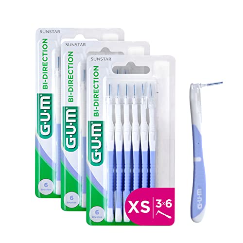 GUM BI-Direction Interdentalbürsten mit zwei Positionen, antibakterielle Borsten, 90-Grad-Positionierung, Zahnreinigung und Zahnbelagentfernung, 0,6 mm, ISO 0, 3 x 6 Stück