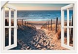 ARTland Wandbild selbstklebend Vinylfolie 70x50 cm Fensterblick Fenster Strand Düne Meer Maritim Landschaft Küste Natur T6BV