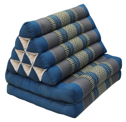 Wilai Bodenkissen Sitzkissen Bodenmatte Loungekissen Zierkissen Kapok Thaikissen, ausklappbar (81902 - blau/grau)
