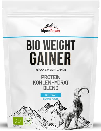 AlpenPower BIO Weight Gainer Neutral 500 g I 100% natürliche Zutaten & ohne Zusatzstoffe I Hochwertige Protein-Kohlenhydrat Mischung I Für Muskelaufbau