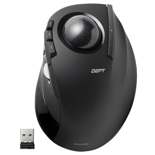 ELECOM DEFT Trackball Maus, 2,4 GHz kabellos, Fingersteuerung, 8-Tasten-Funktion mit Glatt Abtastung, ergonomisches Design, optischer Windows11, macOS M-DT2DRBK