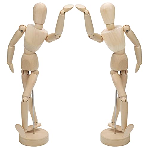 Kurtzy 30,5cm Kleine Puppe Holz Figur Gliederpuppe Männlich & Weiblich Menschlicher Körper - Modell mit Ständer (2er Pack) Flexible Manikin Puppe Klein mit Gelenken - Kunstfigur zum Malen und Zeichnen