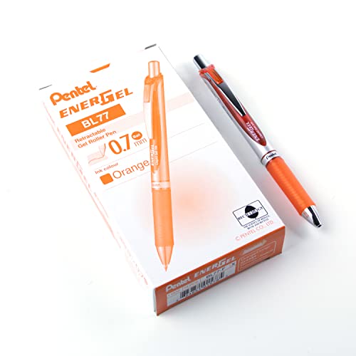 12pcs Pentel BL77 Energel 0.7 mm Retractable Liquid Gel Roller Pen (Box Set) – Orange Ink