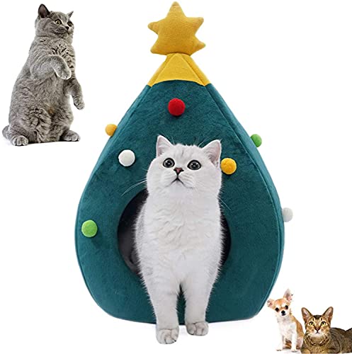 iPawde Weihnachtsbaum Katze Haus, Katze Möbel Idee süße Katze Höhle Bett, weiche Katze Tipi Haus Weihnachten warme Katze Bett für den Winter, gemütliche Katze Condo Haus für Weihnachten (Large)