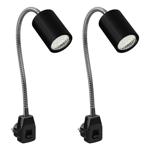 ledscom.de GU10 Steckerlampe WAIKA flexibler Hals, Schalter, schwarz inkl. GU10 LED Lampe 200lm warmweiß, 2 Stk.