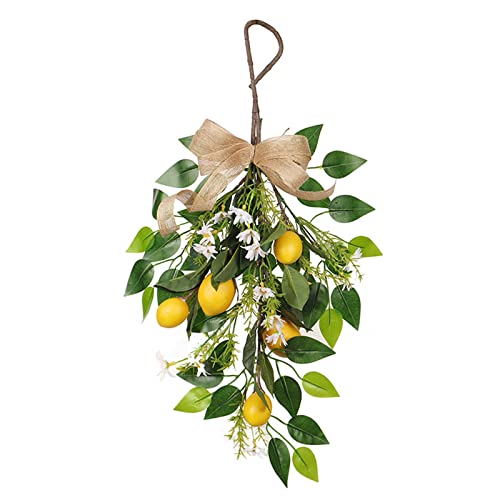 Goosacyon 61 cm künstliche Zitronen-Tropfen-Girlande, Hängekranz mit Zitrone und grünen Blättern, Frühlings- und Sommerblumen-Türkranz für Hochzeit, Wanddekoration