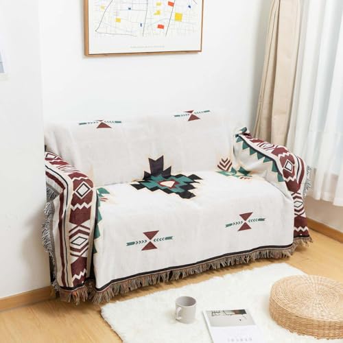 HMGAQNP Familien-Sofa-Dekorationsdecke, gestrickte Decke aus Baumwolle mit Quasten Bohemian-Büro-Schal Mittagspausen-Decke für Zuhause Bettdekoration(A,35.4 * 82.6in)