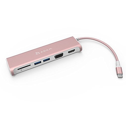 Adam Elements CASA HUB A03 - USB-C Multi-Port Adapter Aluminium 2x USB 3.1, 1x HDMI, 1x VGA, SD-Kartenleser, 4K HDMI und FullHD VGA - Rosegold