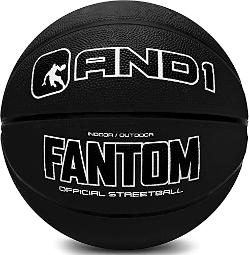 AND1 Fantom Gummi-Basketball, offizielle Größe, hergestellt für Indoor- und Outdoor-Spiele, Wird Nicht aufgepumpt verkauft (Pumpe Nicht im Lieferumfang enthalten), Schwarz, Größe 7