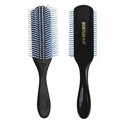 Denman Curly Hair Brush D4 (Black/Blue) 9 Row Styling Brush for Styling, Smoothing Longer Hair and Defining Curls - For Women and Men