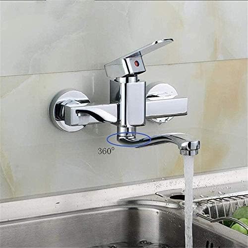 TREMETY Kitchen Taps Wall Mounted Kitchen Faucet Single Handle Kitchen Mixer Taps Dual Holes Hot And Cold Water Tap 360 Degree Rotation