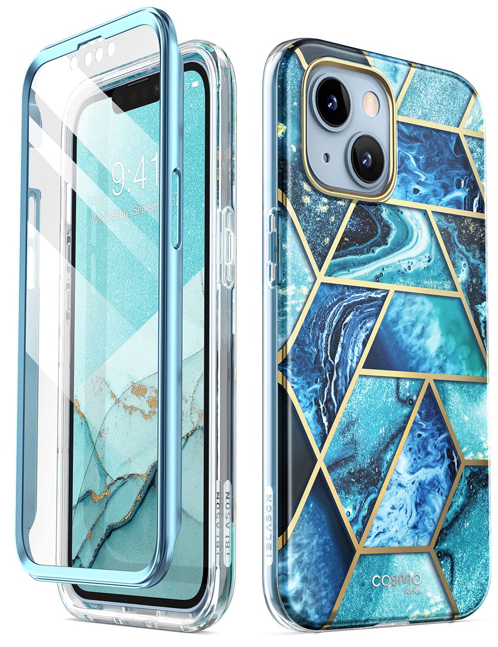 i-Blason Cosmo Series Hülle für iPhone 14 Plus 5G 6,7 Zoll (2022 Release), Slim Full-Body Stylische Schutzhülle mit integriertem Displayschutz (Ocean)