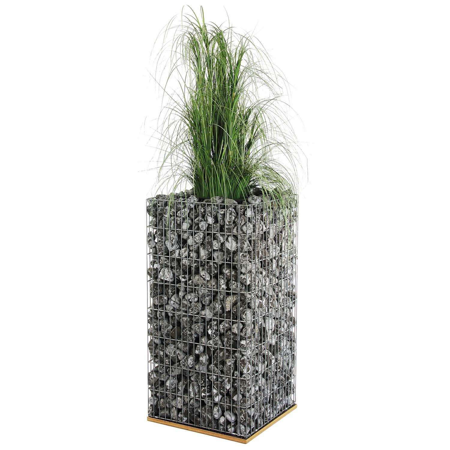 bellissa Gabionen-Pflanzsäule - 95534 - Dekorative Blumensäule mit Bewässerungssystem, Wasserstandsanzeige und Substrat-Beutel - 40 x 40 x 80 cm