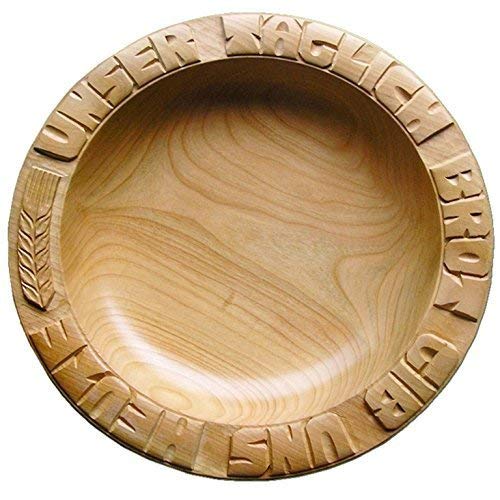 Cleanprince 28 cm Brotteller Brotschale Holzteller Ahorn handgeschnitzt Höhe ca. 4-4,5 cm, UNSER TÄGLICH BROT GIB UNS HEUTE + BROTÄHRE Lebensmittelecht Deutschland