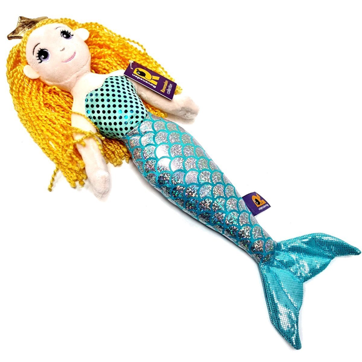 Ravensden Kleine Meerjungfrau-Prinzessin-Puppe, weiches Spielzeug, goldfarbenes Haar, frühjährige Meerjungfrau, 41 cm
