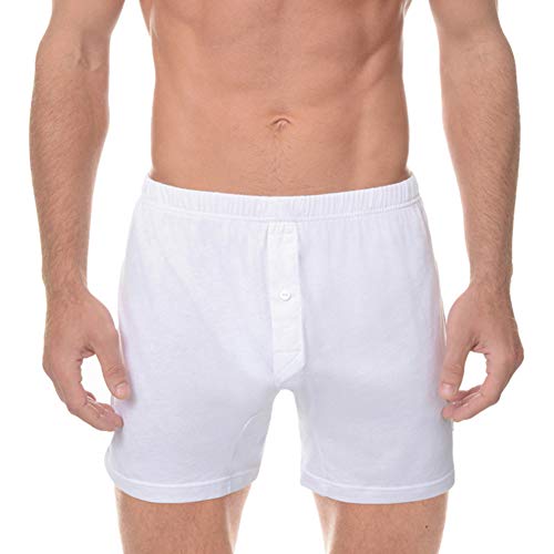 LeerKing Herren Boxershorts locker Unterhosen luftige Herren Unterwäsche mit Knopf 2er-Pack Weiß