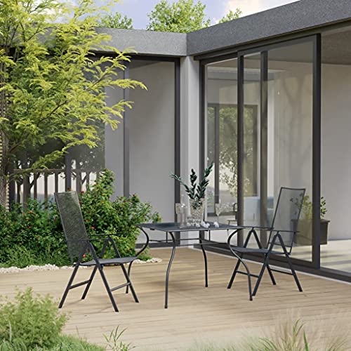 AUUIJKJF Home Outdoor Sonstiges 3-teiliges Garten-Esszimmer-Set Stahl Anthrazit
